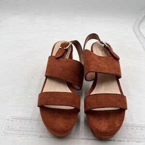 Women Open Toe Fashion Block Heel Sandals with Adjustable Ankle Strap Brown Shoe